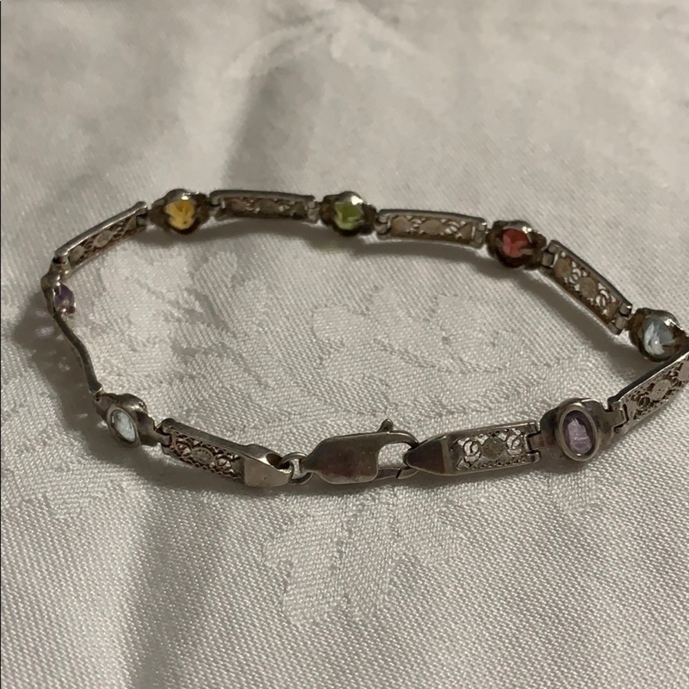Silver Semi-precious Stone 7” Bracelet